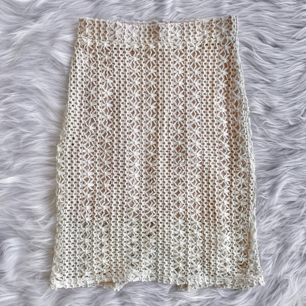 Free People -white ivory cream crochet knit skirt - Picture 2 of 5